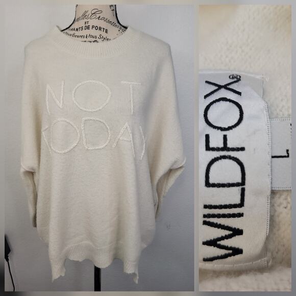 Wildfox Sz L Not Today Statement Sweater Beach Graphic Ivory Tunic Women's - Picture 1 of 10